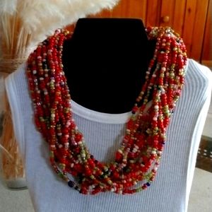 Bohemian 15 strand beaded handmade necklace